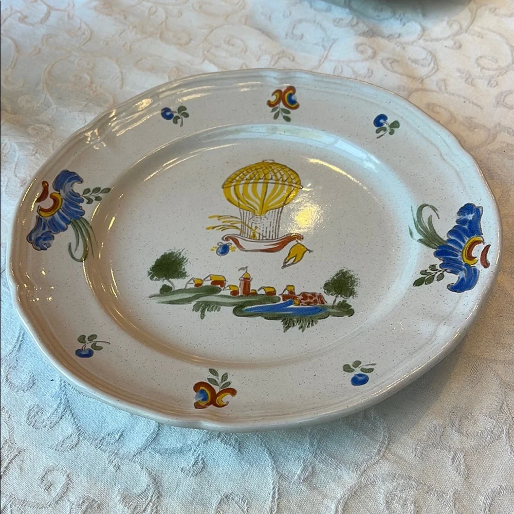 Vintage French hot air balloon plate,  hand painted in France